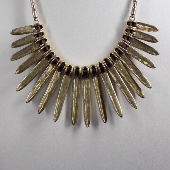 Lucky Brand Necklace Wood Brass Tribal Collar Statement Rustic 15" 1.5" extender - Picture 9 of 9